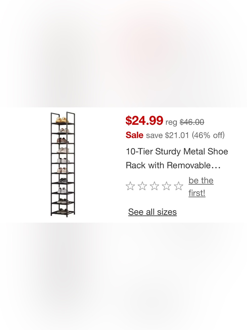 10-Tier Metal Shoe Rack Organizer - Black